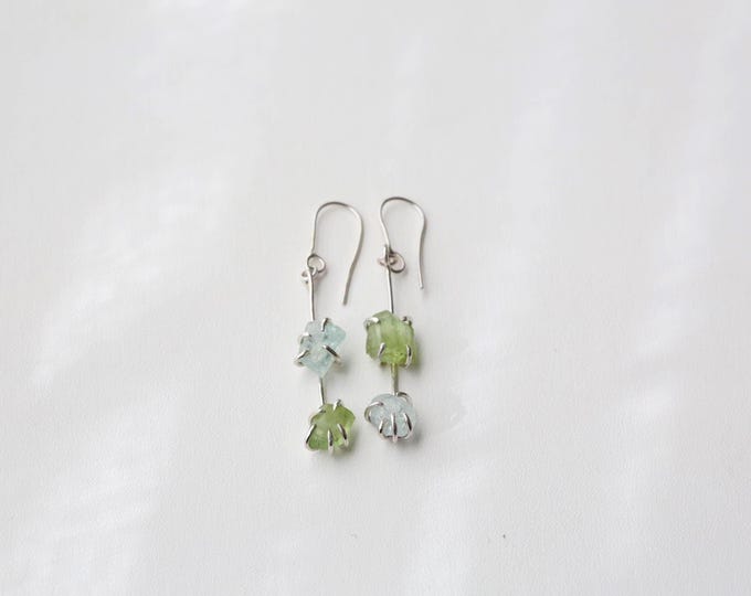 Mismatched Rustic Earrings, Peridot and Aquamarine Drop Earrings