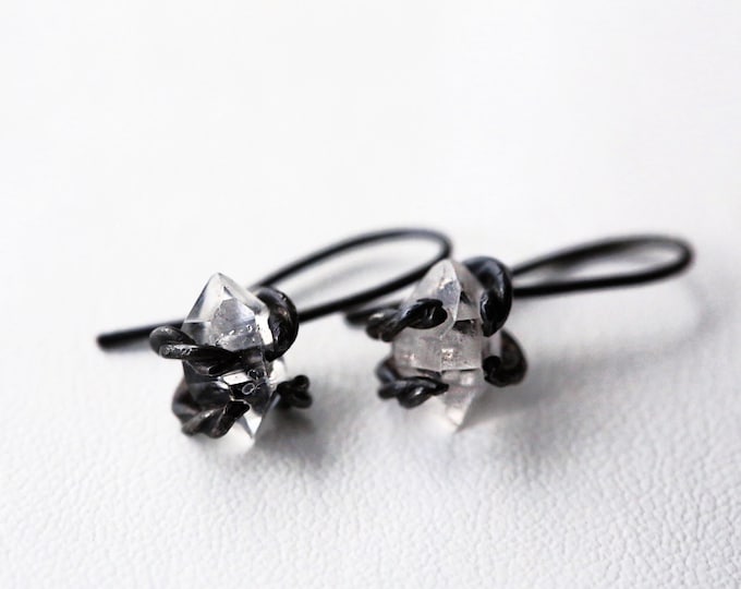 Oxidized Herkimer Diamond Drop Earrings