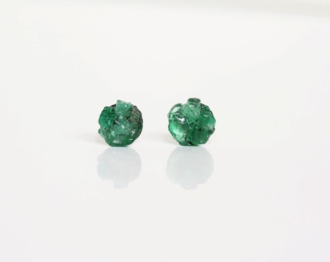 Raw Emerald Titanium Stud Earrings: May Birthstone