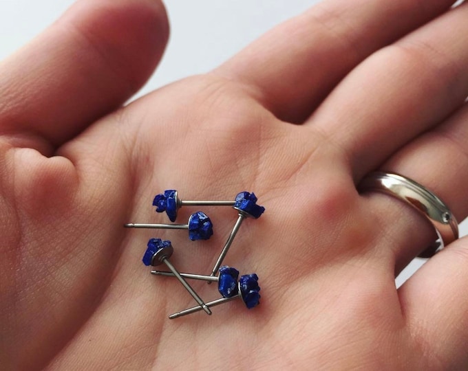 Raw Lapis Lazuli Titanium Post Earring, Single Earring, Hypoallergenic earrings, Tiny Lapis Ear Stud, One Earring