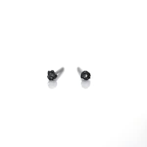 Small Black Diamond Studs, Raw Diamond Stud Earrings, 2 mm Titanium Stud Earrings, Unisex Diamond Earrings