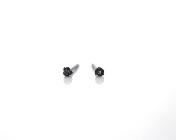 Small Black Diamond Studs, Raw Diamond Stud Earrings, 2 mm Titanium Stud Earrings, Unisex Diamond Earrings