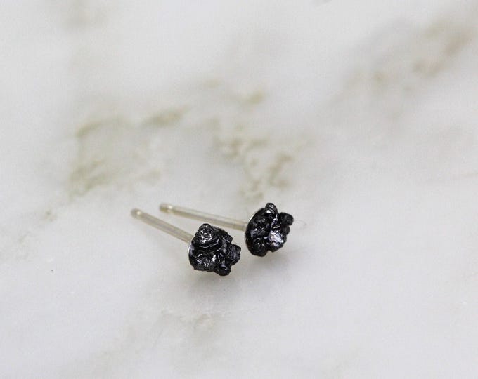 Raw Black Diamond Sterling Silver Stud Earrings