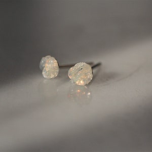 Ethiopian Rainbow Opal Silver Studs, Tiny Natural Opal Stud Earrings, Flash Ethiopian Opal Earrings image 1