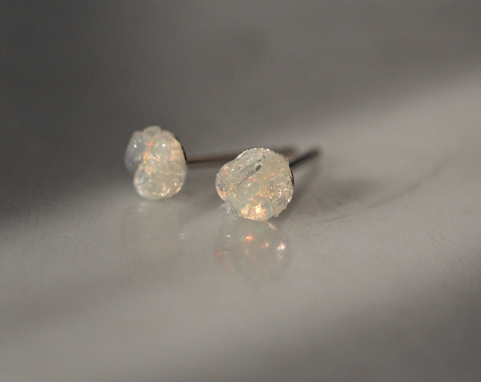 Ethiopian Rainbow Opal Silver Studs, Tiny Natural Opal Stud Earrings, Flash Ethiopian Opal Earrings