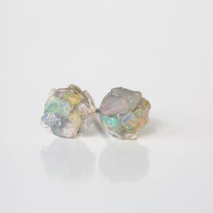 Ethiopian Opal Titanium Stud Earrings (3 Sizes, Unisex Design)