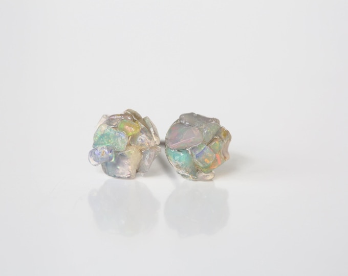 Real Ethiopian Opal Titanium Stud Earrings: Unisex Design