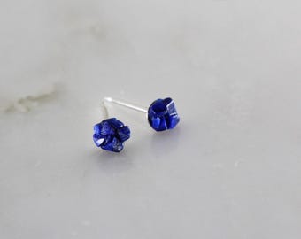 Clous d'oreilles en lapis-lazuli : bijoux en pierres précieuses naturelles (argent sterling)