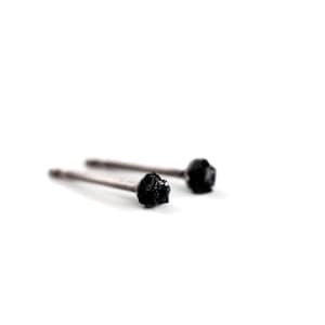 Black Tourmaline Titanium Earrings,  2mm Raw Black Tourmaline Studs, Black Tourmaline Stud Earrings