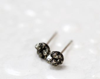 Raw Pyrite Sterling Silver Stud Earrings - Tiny 4mm Natural Stone