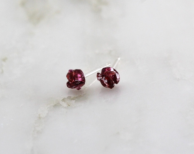 Raw Garnet Sterling Silver Stud Earrings: January Birthstone