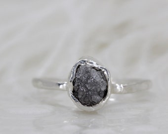 Gray Diamond Engagement Ring, Raw Diamond Ring, Natural Organic Grey Diamond Ring, Rough Diamond Ring