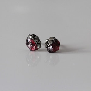 Garnet and Pyrite Stud Earrings: Raw Stones - Titanium or Silver Posts
