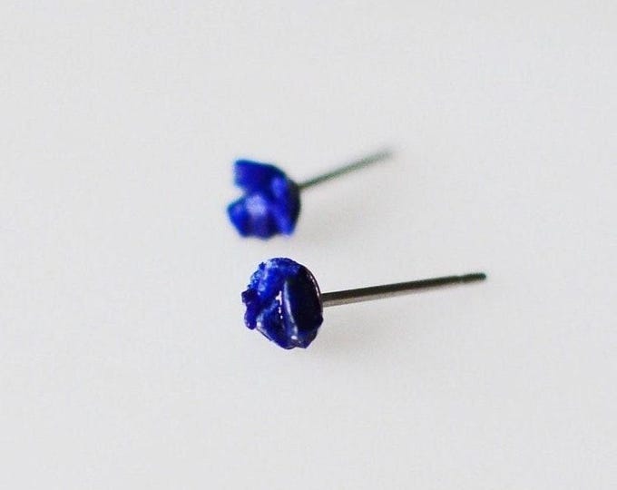 Raw Lapis Lazuli Titanium Stud Earrings: Hypoallergenic Gemstone