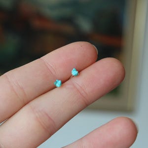 Roher Türkis Ohrstecker: Natürlicher Blauer Stein (3 mm Sterling Silber)