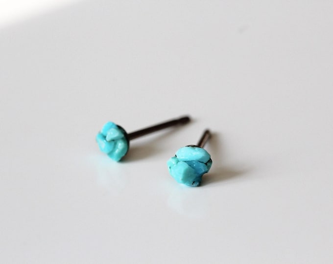 Raw Turquoise Titanium Stud Earrings: Hypoallergenic Jewelry