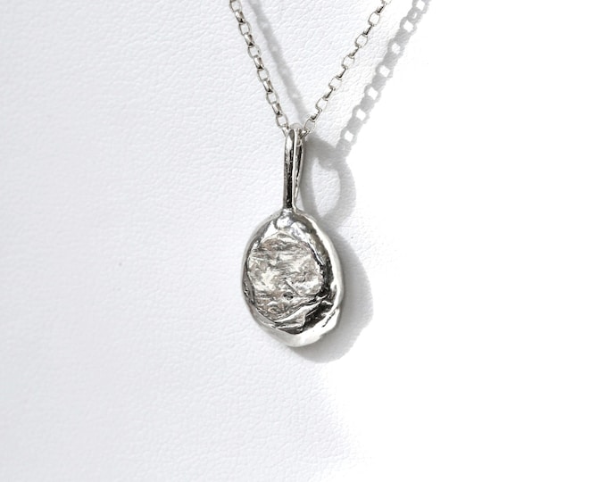 Molten Silver  Necklace, Oval Silver Pendant Necklace, Recycled Silver Necklace