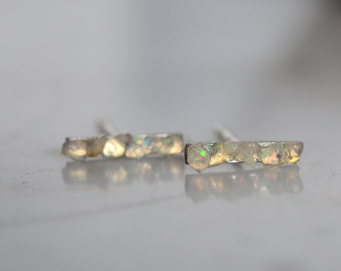 Raw Opal Earrings Natural, Rainbow Opal Earrings, Ethiopian Opal Earrings, Rough Opal Stud Earrings
