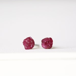 Raw Ruby Silver Earrings, Raw Stone Mosaic Earrings, Red Ruby Stud Earrings, July Birthstone