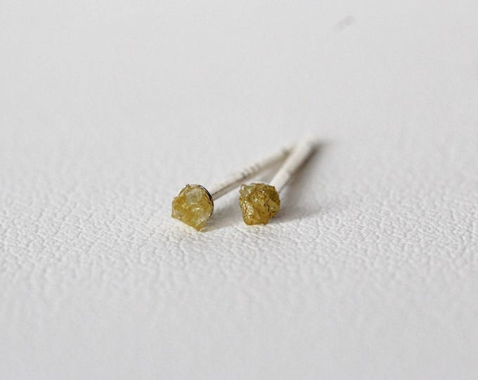 Yellow Diamond Stud Earrings: Sterling Silver Posts