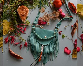 Achak Bohemian Gypsy Leather and Feather Bag
