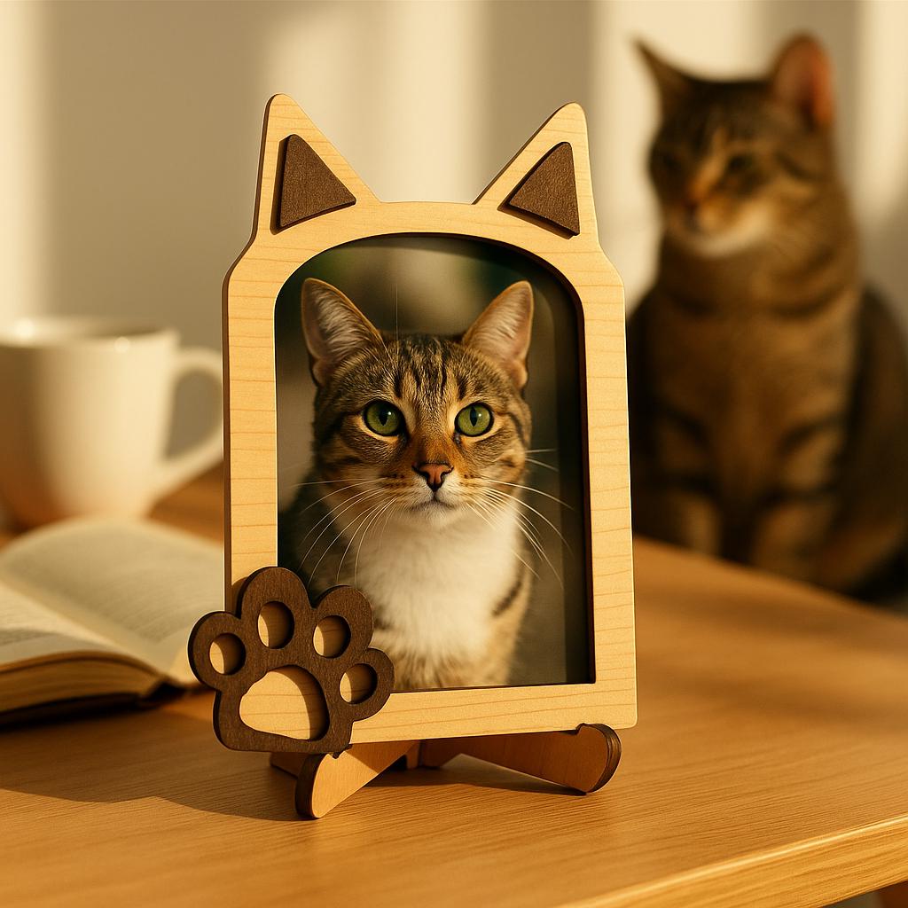 Personalized Wooden Cat Photo Frame With Paw Prints Custom Pet Picture ...