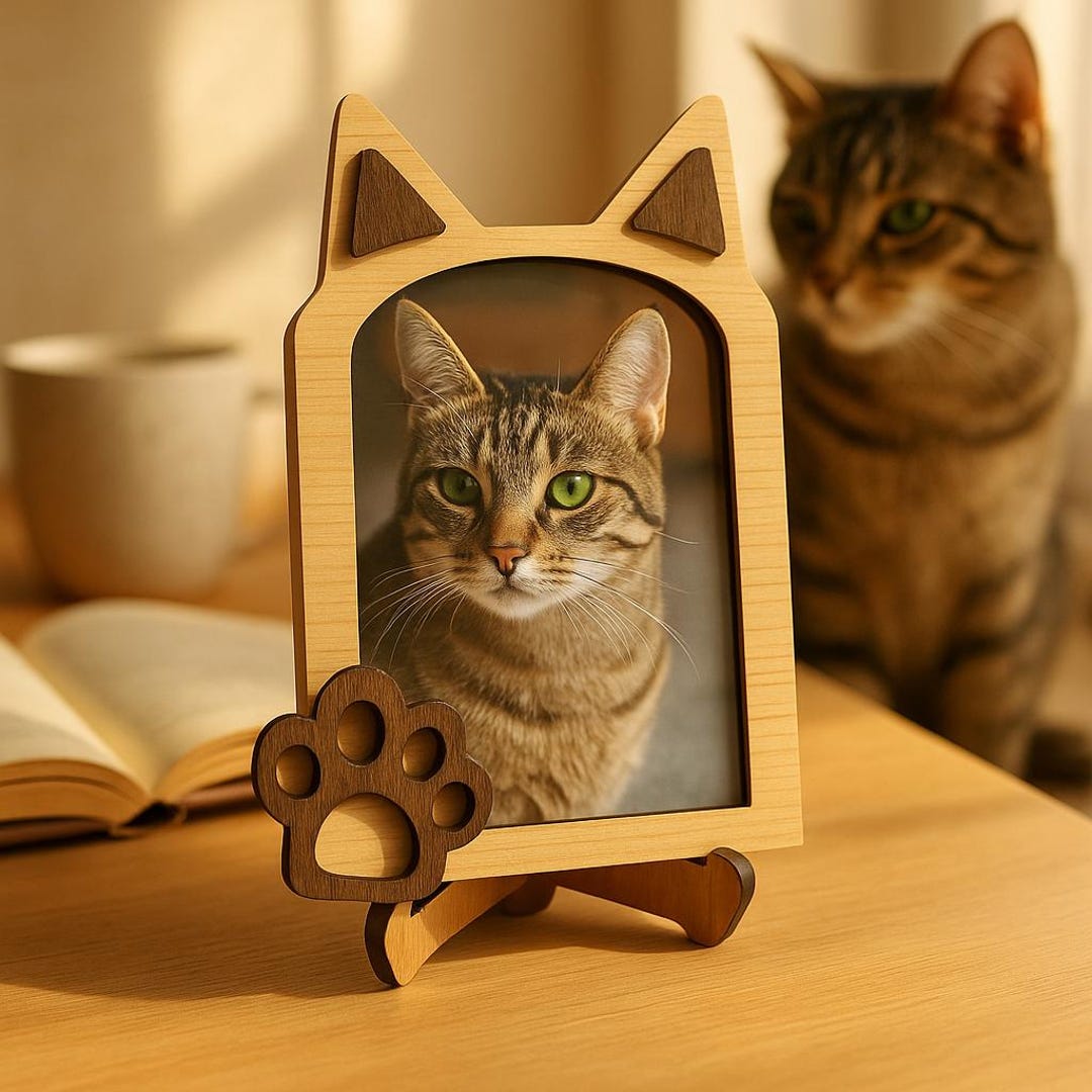 Personalized Wooden Cat Photo Frame With Paw Prints Custom Pet Picture ...