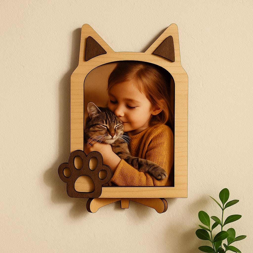 Mini Cat Picture Frame Personalized Wooden Cat Photo Frame With Paw Prints Custom Pet Picture ...