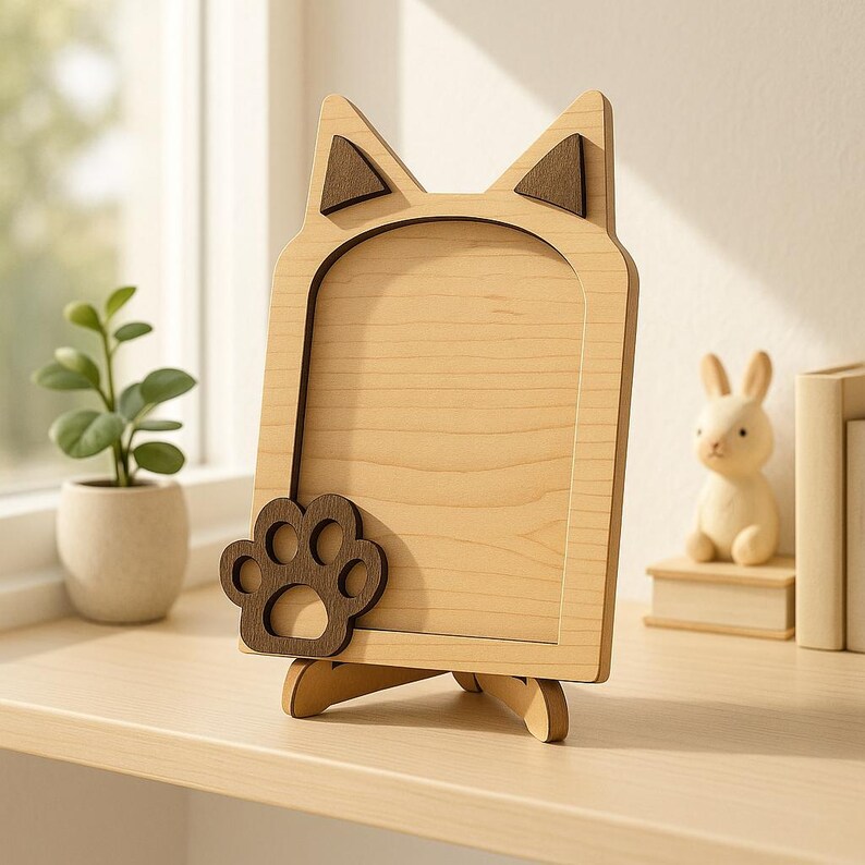 Personalized Wooden Cat Photo Frame With Paw Prints Custom Pet Picture ...