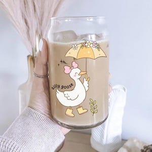 Silly Goose Gift, Silly Goose Glass Cup With Lid And Straw, Funny Goose Glass Tumbler, Silly Goose Iced Coffee Sipper, Re-usable Cup