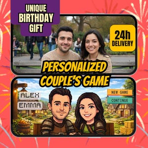 Persönliches Videospiel für Paare • Personalisiertes Geburtstagsgeschenk • Einzigartiges Geschenk für Freund oder Freundin • Spielerlebnis zu zweit