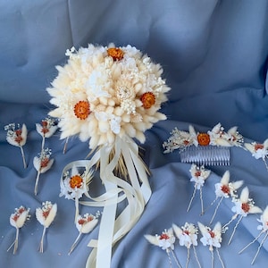 Trockenblumen-Hochzeitsstrauß Terracotta Brautstrauß Milch-Hasenschwanz Strawflowers Rustic Brautstrauß Beige Terracotta Wedding Flowers