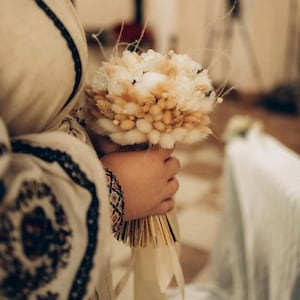 Rustic dried flower wedding bouquet Bridal brown&beige natural bouquet with cotton and hyndragea flowers Boho bridal bouquet and accessories