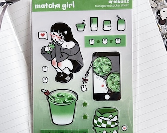 Y2k Matcha Girl Sticker Sheet 4x6, Clear Transparent Sticker Sheet For Journal, Laptop, Water Bottle, Cute Kawaii Sticker Sheet