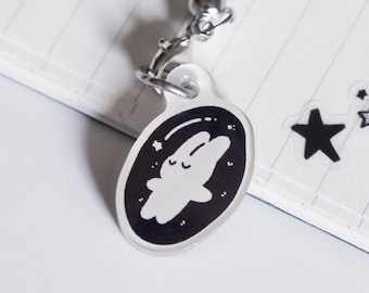 Sleeping Dreaming Bunny Rabbit Phone Charm, Cute Acrylic Phone Strap Keychain Accessory