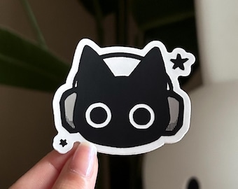 Y2K Black Cat Void Headphones Music Sticker, Matte Vinyl Waterproof Sticker,  Laptop Journal Bottle Sticker