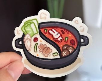 Hot Pot Food Bear Bunny Rabbit Sticker, Matte Vinyl Waterproof Sticker, Cute Cool Funny Sticker