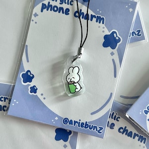 Matcha Lover Bunny Rabbit Phone Charm, Cute Matcha Latte Acrylic Phone Strap Keychain Accessory