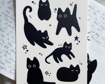 Black Cat and Stars Void Cat 5x7 Mini Art Print Postcard, Aesthetic Art Prints for Wall Decor
