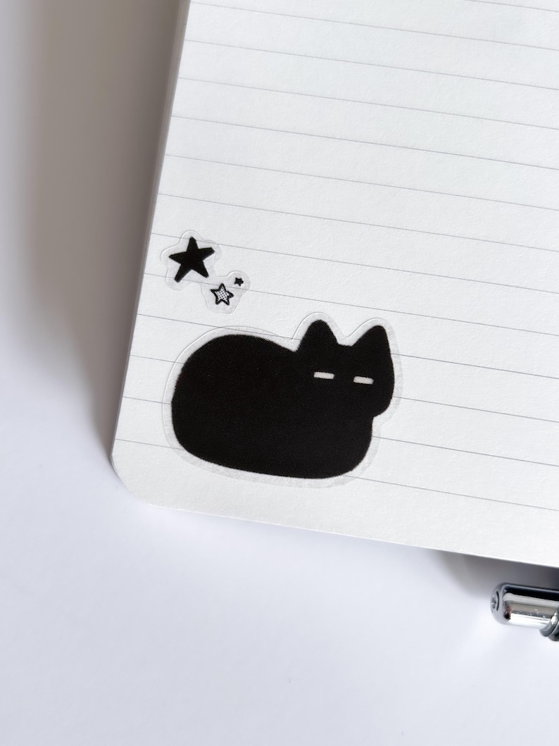 Black Cat and Stars Void Cat Sticker Sheet 4x6, Clear Transparent Sticker Sheet For Journal, Laptop, Water Bottle, Cute Kawaii Sticker Sheet bild 4