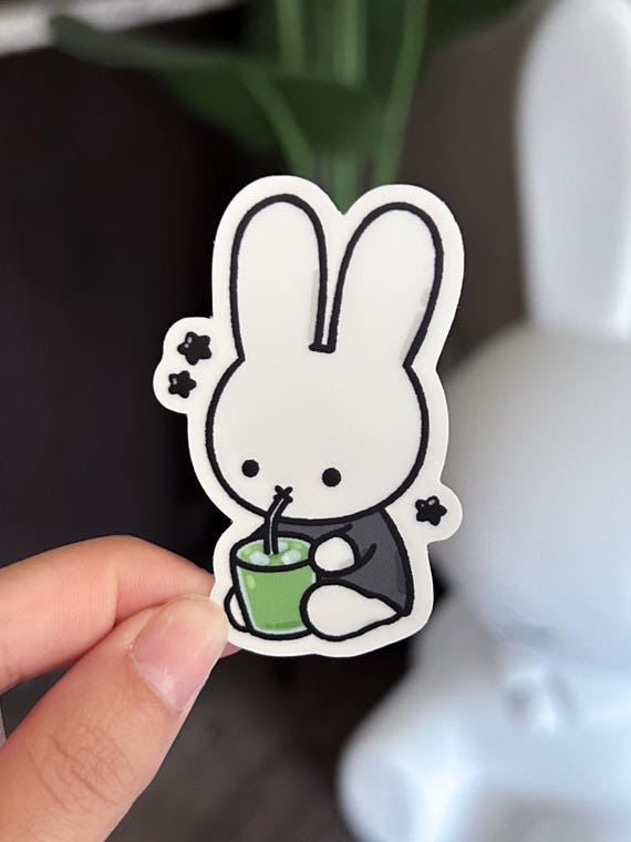 Matcha Lover Bunny Rabbit Sticker, Matte Vinyl Waterproof Sticker, Cute Cool Funny Sticker