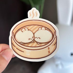 Steamed Buns Dim Sum Food Bunny Rabbit Sticker, Matte Vinyl Waterproof Sticker, Cute Cool Funny Sticker