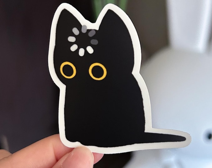 Black Cat Void Loading Sticker, Matte Vinyl Waterproof Sticker, Cute Silly Funny Sticker