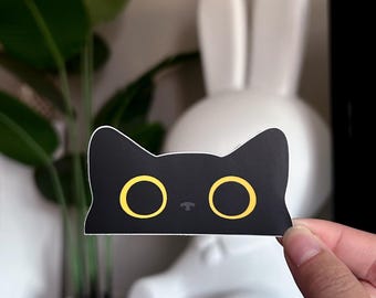 Black Cat Void Mini Peeker Sticker, Matte Vinyl Waterproof Sticker, Cute Silly Funny Sticker