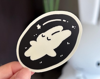 Sleeping Bunny Rabbit Sticker, Black and White Stars Matte Vinyl Waterproof Sticker, Cute Cool Aesthetic Sticker