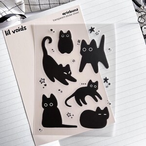 Black Cat and Stars Void Cat Sticker Sheet 4x6, Clear Transparent Sticker Sheet For Journal, Laptop, Water Bottle, Cute Kawaii Sticker Sheet bild 2
