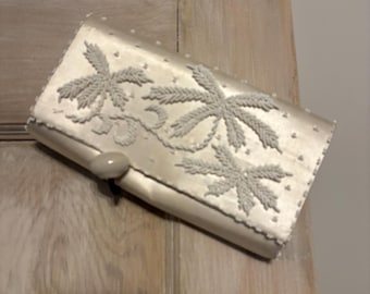 Vintage Beaded Evening Bag: Handmade Floral Satin Clutch