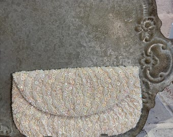 Vintage Beaded Sequin Evening Bag: Handmade Richere Wedding Clutch