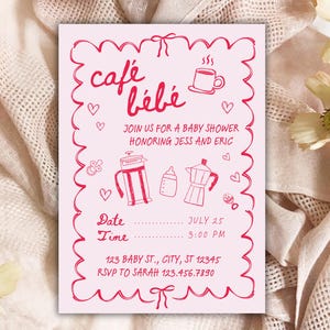 Café Bébé Pink Baby Shower Invitation Template (Digital Download)
