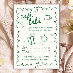 Cafe Bebe Coffee Themed Baby Shower Invitation Template (Digital Download)